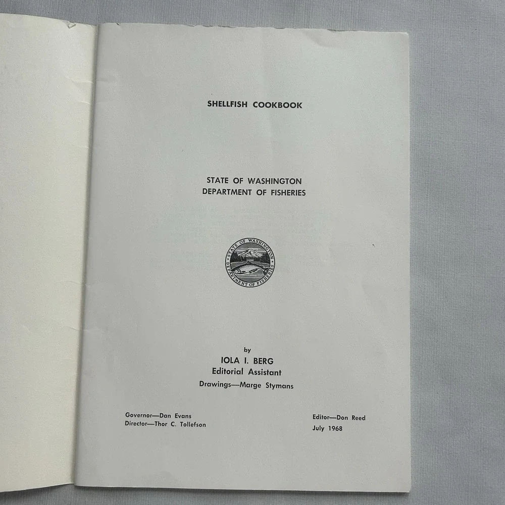 Vintage 1968 Shellfish Cookbook Washington State Dept Fisheries First Ed Booklet